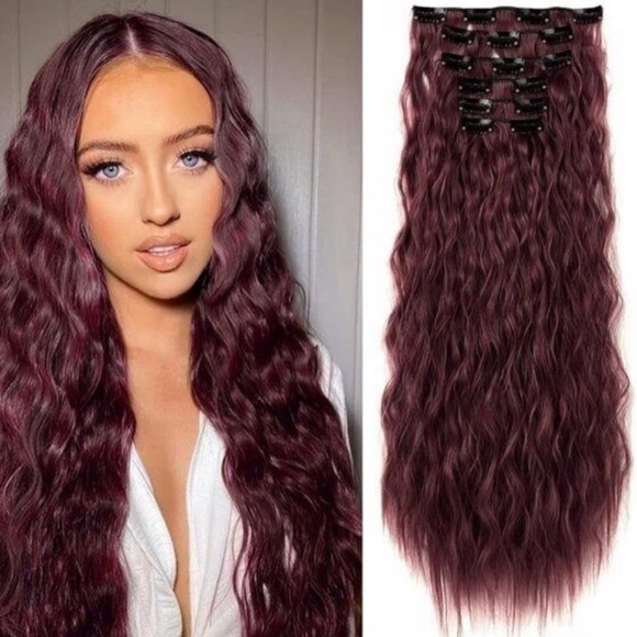 Curly Burgundy Hair Extension Clip In Extensions - Picture 1 of 7
